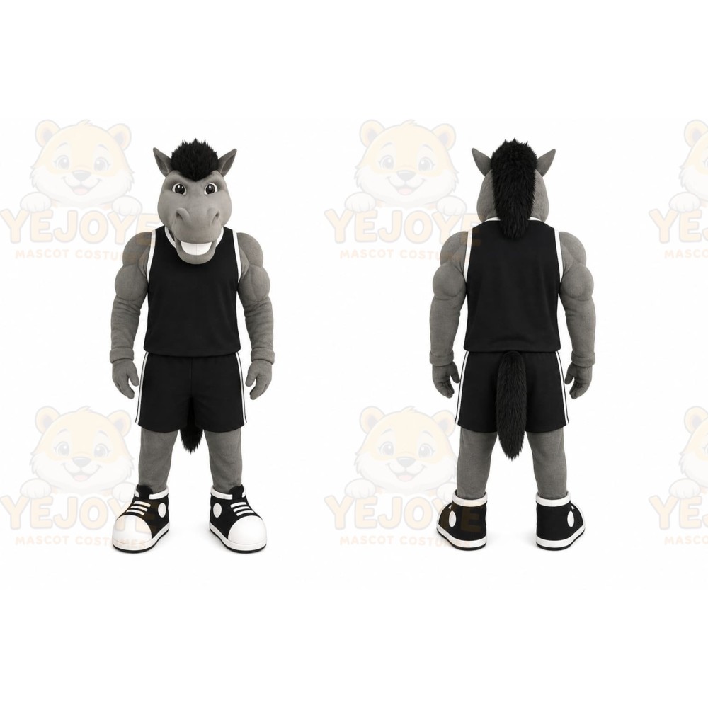 Gray Horse Mascot Costume for Sports Events