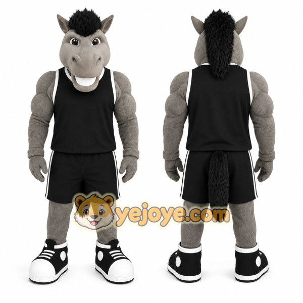 Gray Horse Mascot Costume for Sports Events
