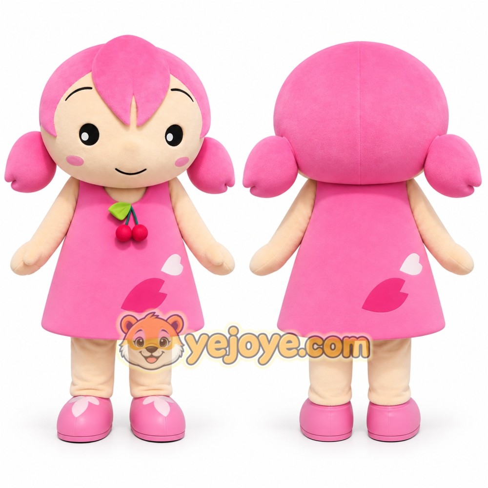Pink Girl Mascot Costume for Children's Events Pink Girl Mascot Costume for Children's Events