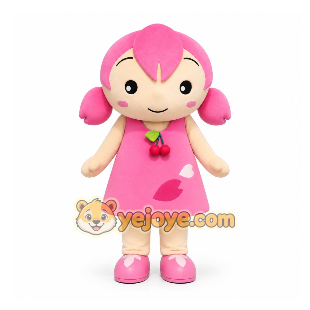 Pink Girl Mascot Costume for Children's Events Pink Girl Mascot Costume for Children's Events