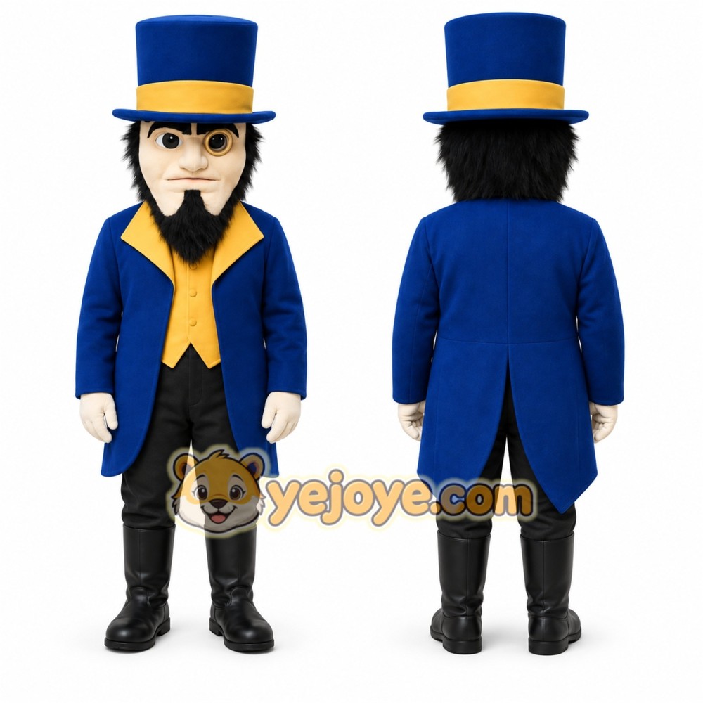 Blue Man With Top Hat Mascot Costume for Events and Promotions Blue Man With Top Hat Mascot Costume for Events and Promotions