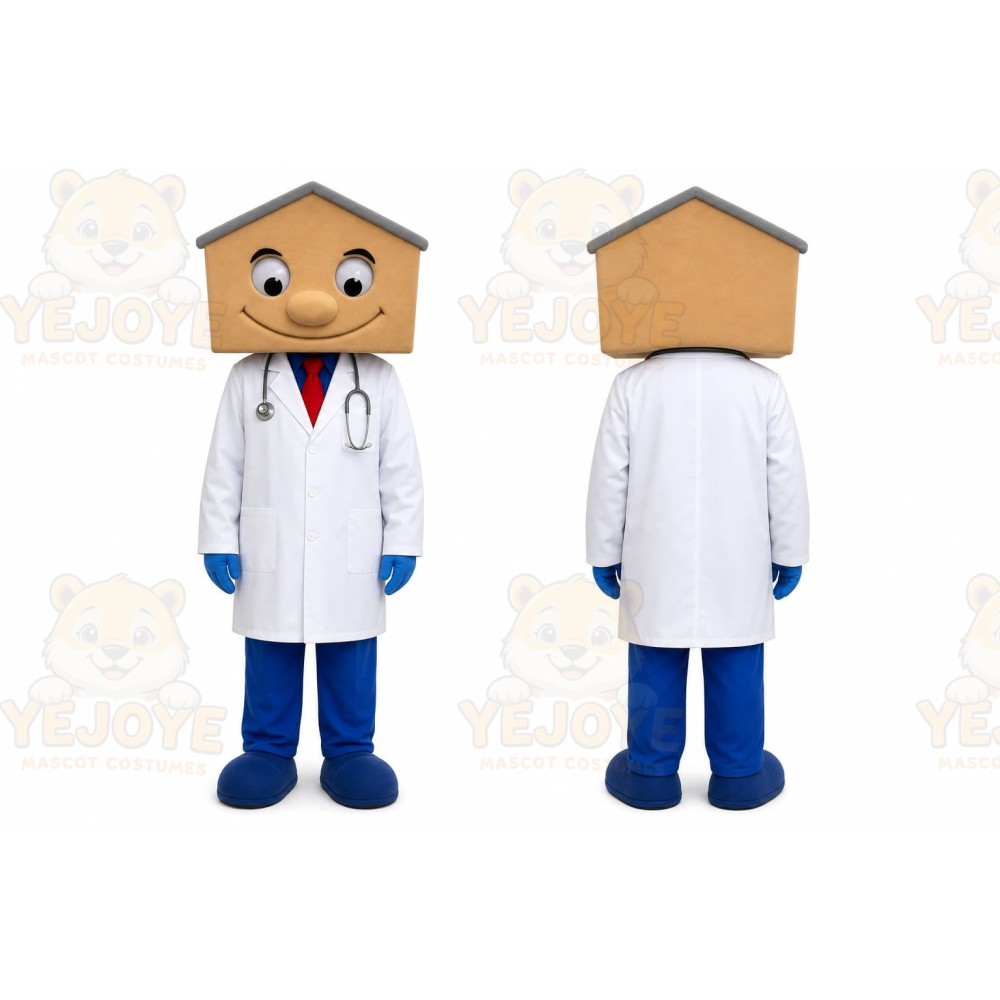 Tan House Head Doctor Mascot Costume for Corporate Events