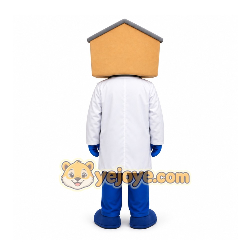 Tan House Head Doctor Mascot Costume for Corporate Events Tan House Head Doctor Mascot Costume for Corporate Events