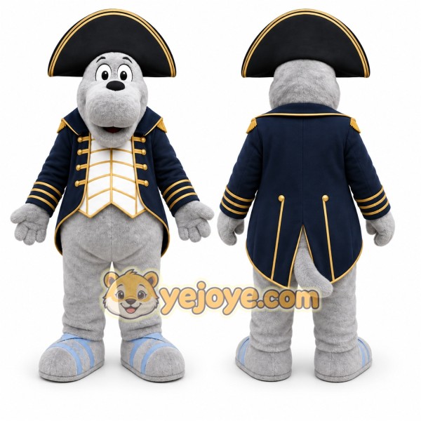 Gray Seal In Naval Uniform Mascot Costume for Events and Promotions