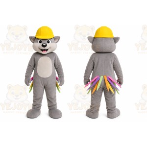 Gray Wolf With Construction Hat Mascot Costume for Events and Promotions