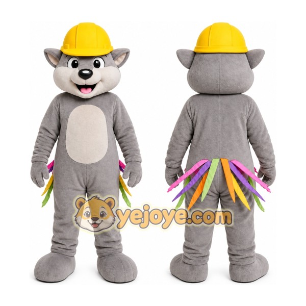 Gray Wolf With Construction Hat Mascot Costume for Events and Promotions