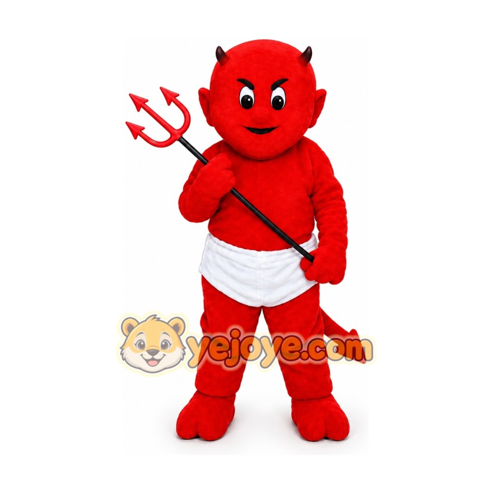 Adult Red Boy With Fork Mascot Costume Adult Red Boy With Fork Mascot Costume