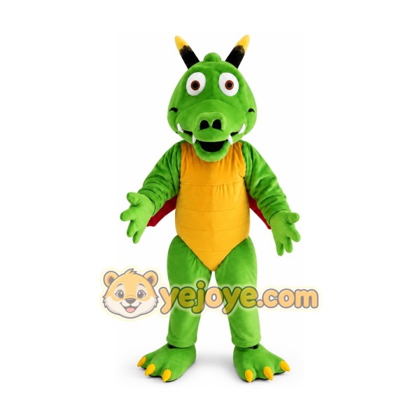 Green Dragon with Red Wings Mascot Costume