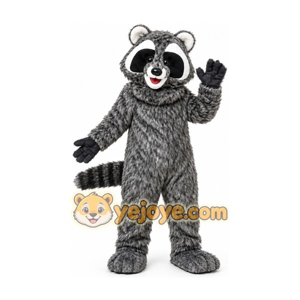 Halloween Long Fur Gray Raccon Mascot Costume
