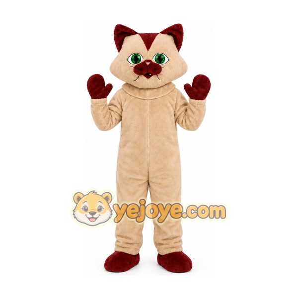 Helmet Brown White Cat Mascot Costume