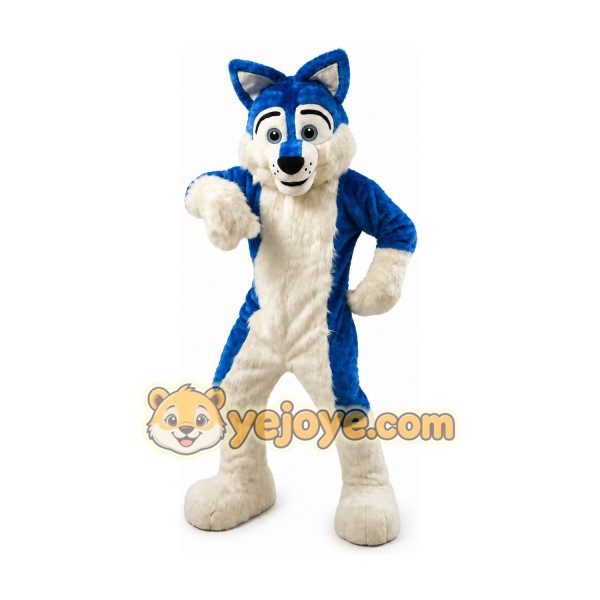 Long Fur Blue Husky Dog Mascot Costume