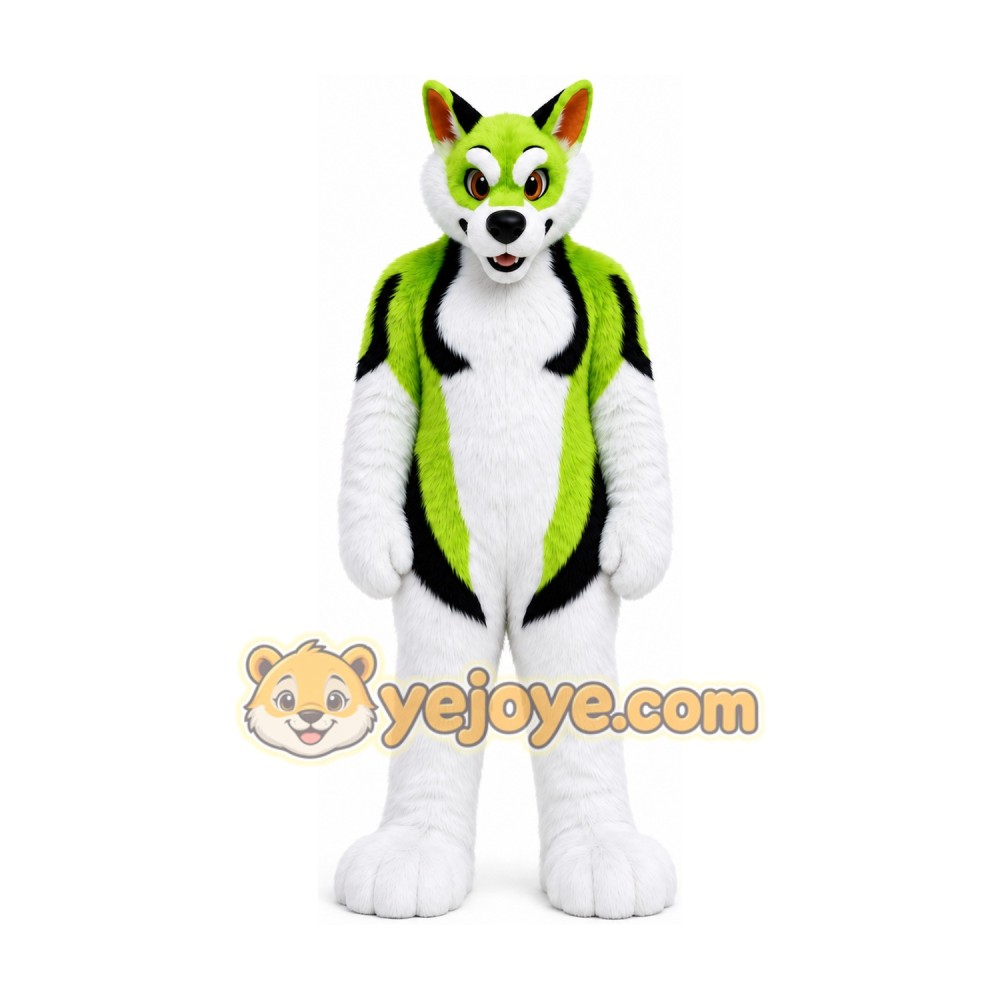 Long Fur Green White Husky Dog Fursuit Mascot Costume Long Fur Green White Husky Dog Fursuit Mascot Costume