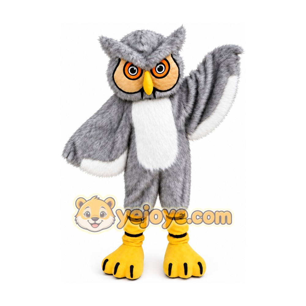 Long Hair Gray Owl Mascot Costume Adult Character Long Hair Gray Owl Mascot Costume Adult Character