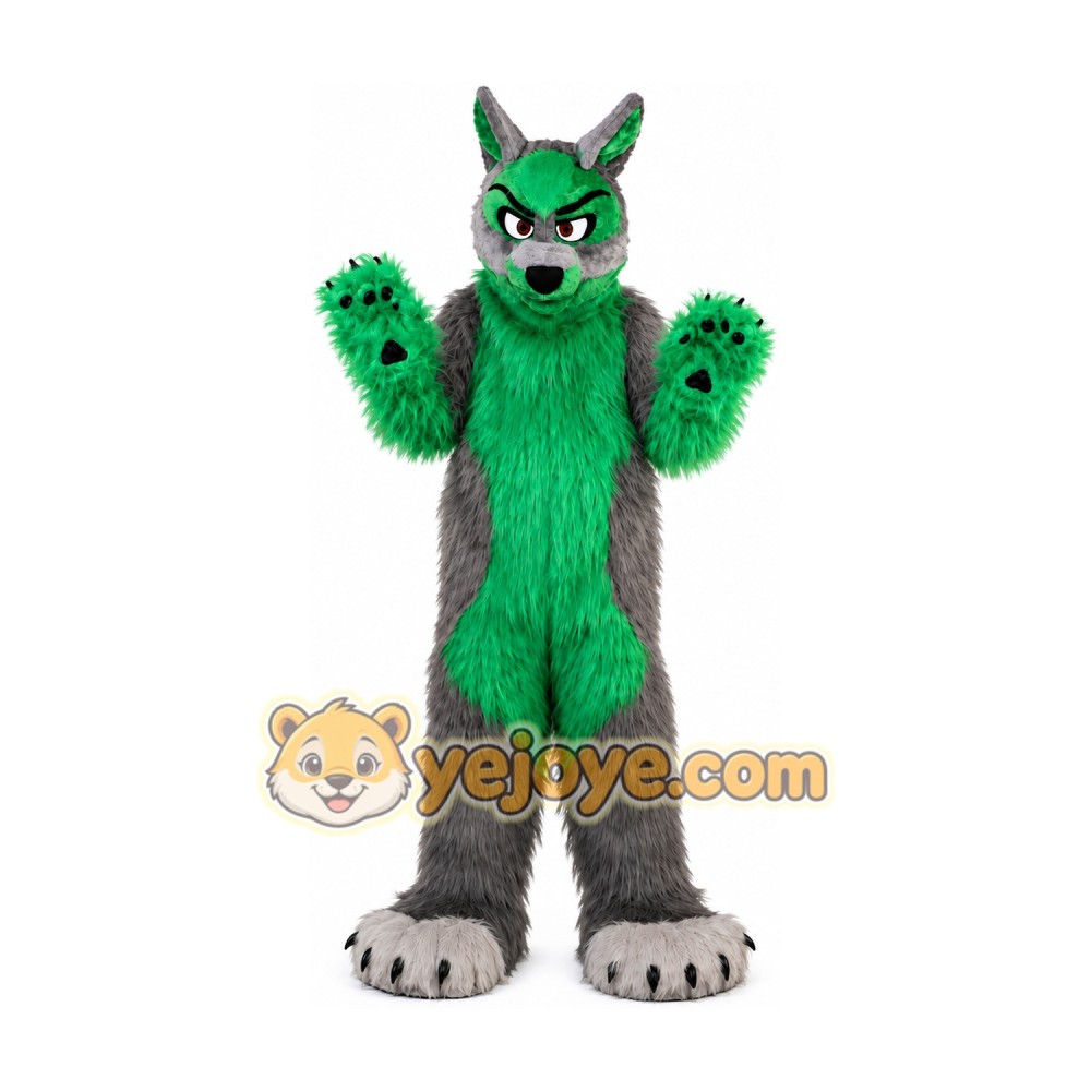 Long Hair Green Wolf Mascot Costume for Adult Long Hair Green Wolf Mascot Costume for Adult