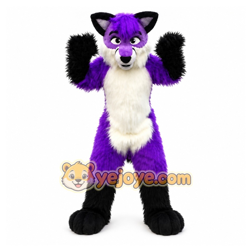 Long Hair Purple Wolf Mascot Costume