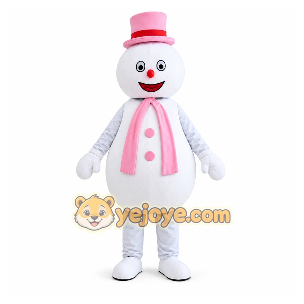 Pink Scarf Snowman Mascot Costume