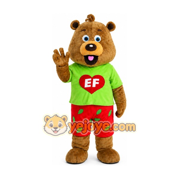 Professional Green Coat Bear Mascot Costume
