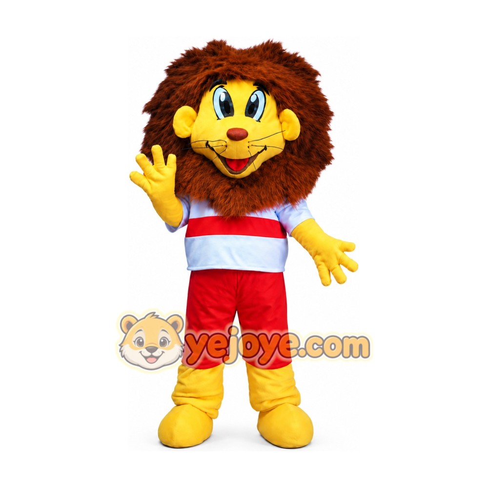 Lion in Striped Shirt Mascot Costume Lion in Striped Shirt Mascot Costume