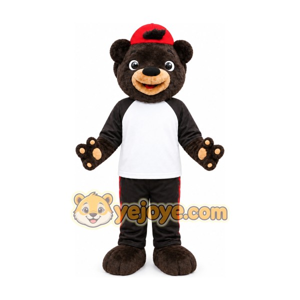 Black Bear in Baseball Cap Mascot Costume