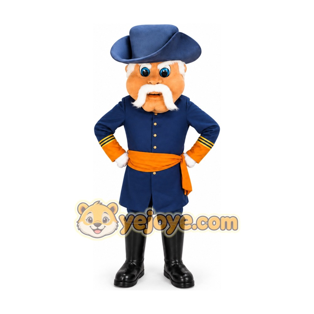 Cartoon Man in Blue Colonial Outfit Mascot Costume Cartoon Man in Blue Colonial Outfit Mascot Costume