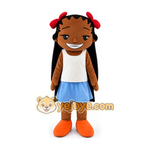 Red Bow Black Skin Girl Mascot Costumes