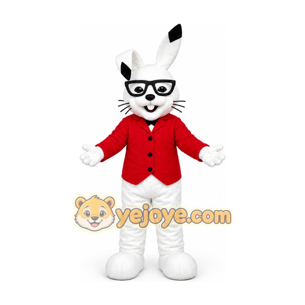 White Rabbit in Red Jacket Mascot Costume White Rabbit in Red Jacket Mascot Costume