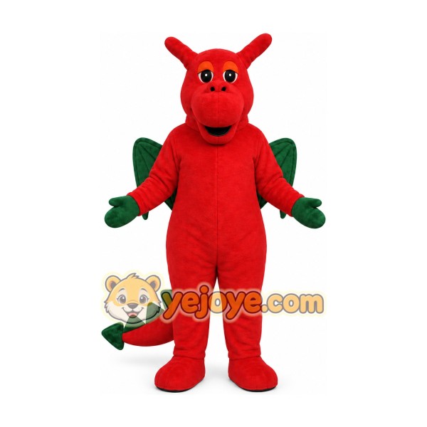 Red Dragon with Green Wings Mascot Costume Red Dragon with Green Wings Mascot Costume