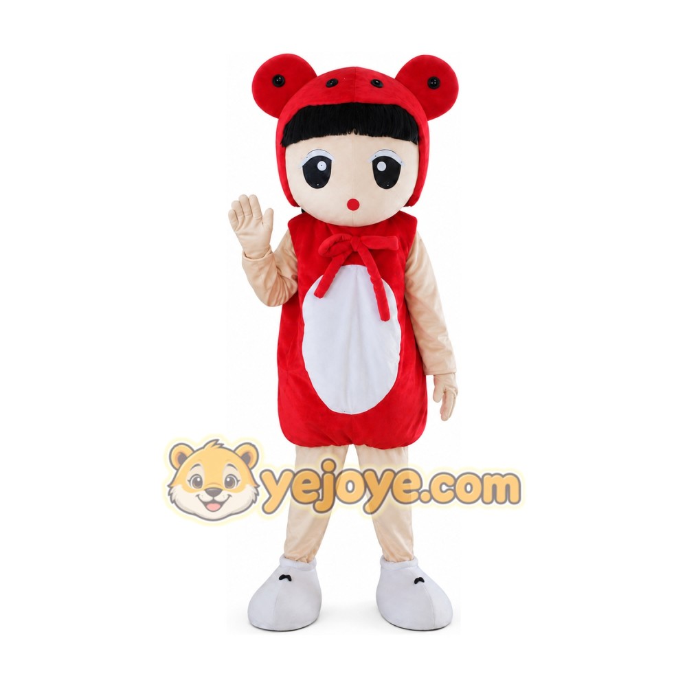 Cartoon Child in Red Animal Hood Mascot Costume Cartoon Child in Red Animal Hood Mascot Costume