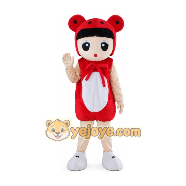 Cartoon Child in Red Animal Hood Mascot Costume