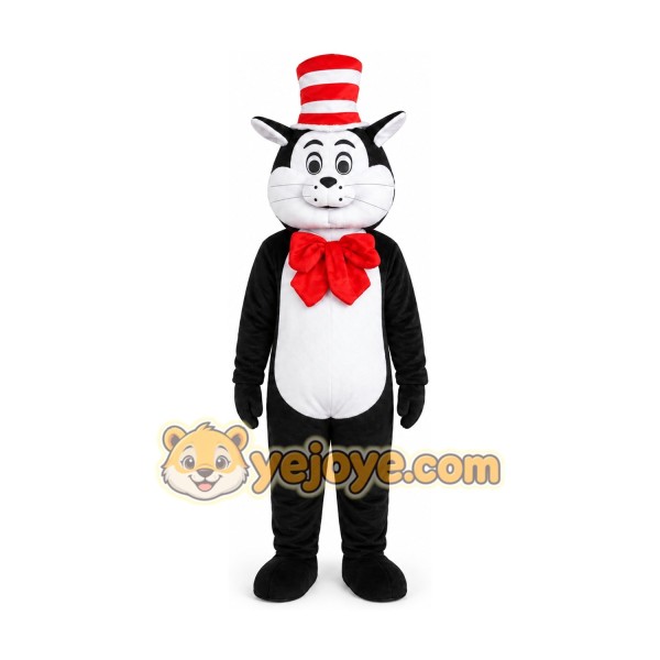 Black and White Cat in Top Hat Mascot Costume