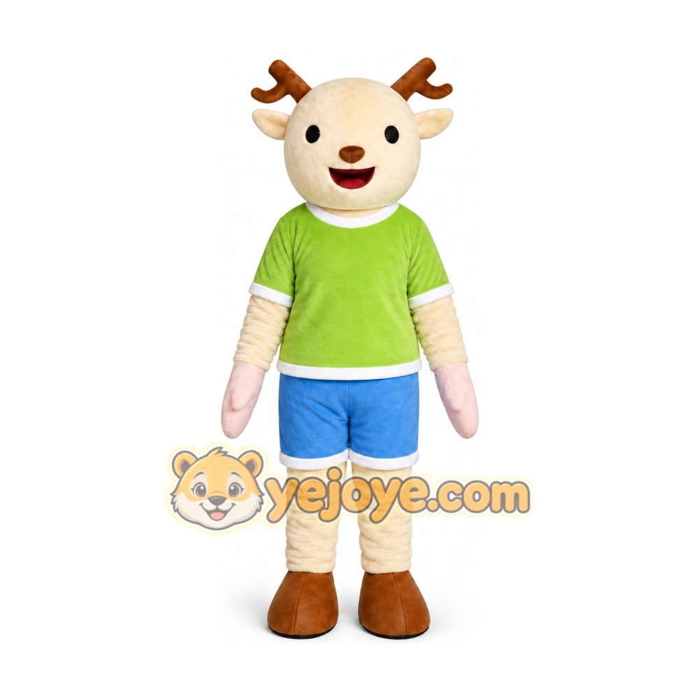 Deer in Green Shirt Mascot Costume