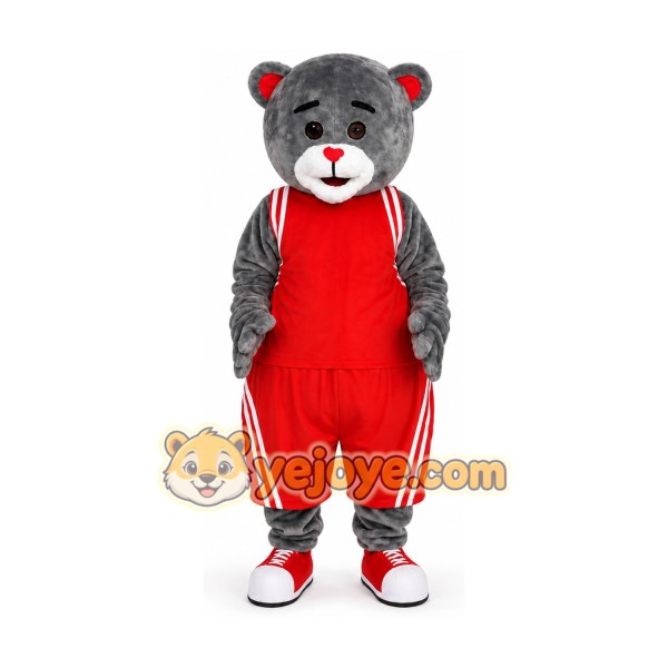 Gray Bear in Red Sports Outfit Mascot Costume