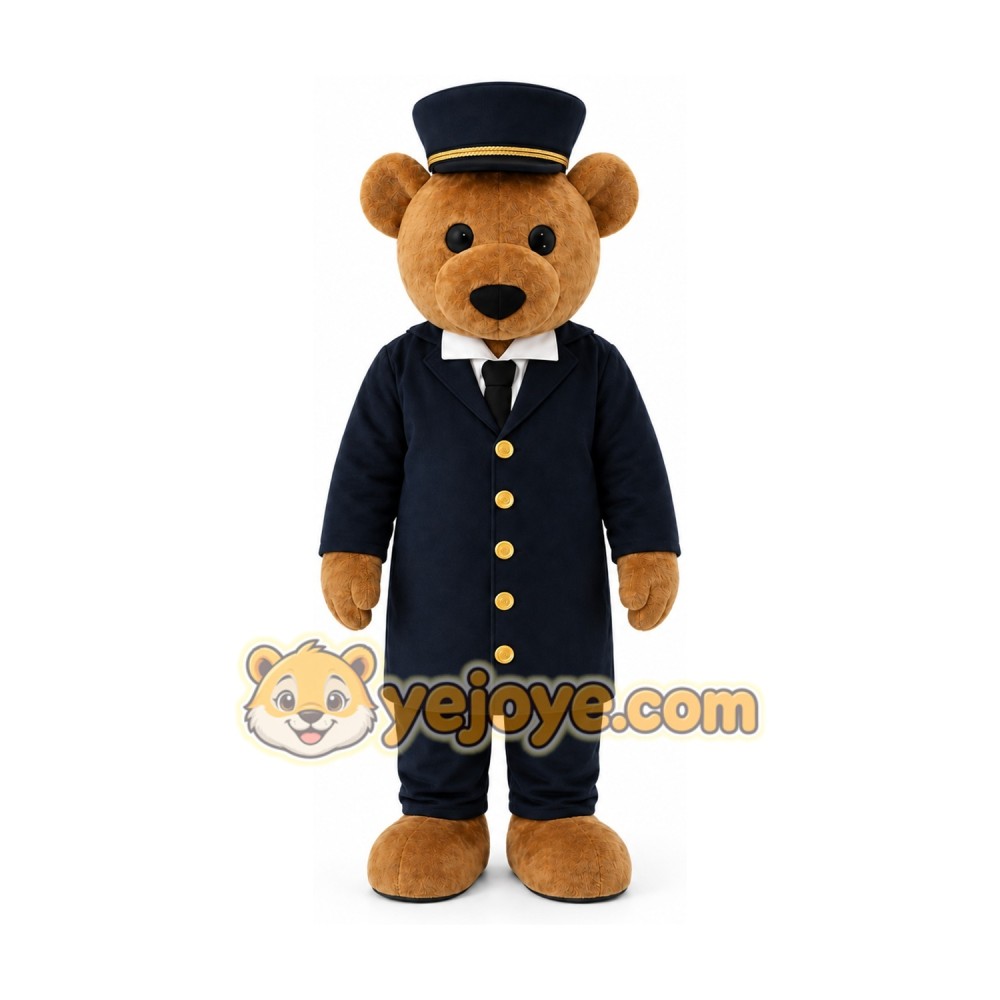 Brown Bear in Black Suit and Hat Mascot Costume Brown Bear in Black Suit and Hat Mascot Costume