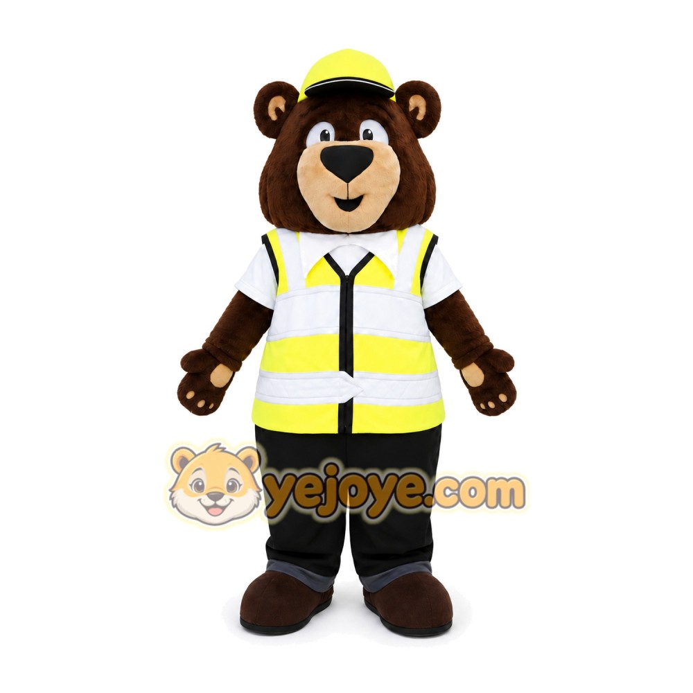 Brown Bear in Safety Vest Mascot Costume Brown Bear in Safety Vest Mascot Costume