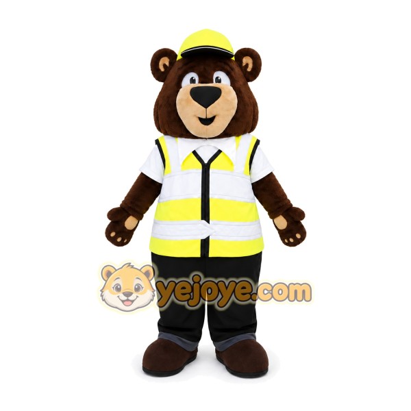 Brown Bear in Safety Vest Mascot Costume