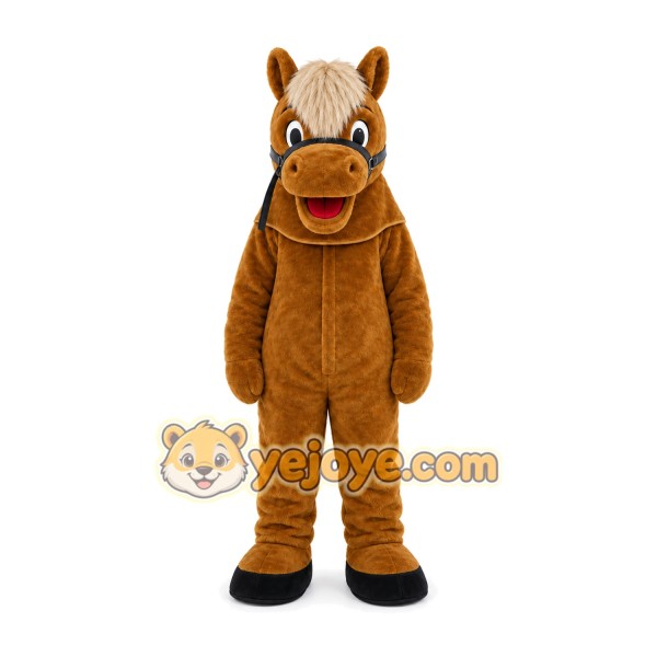 Two People Wear Brown Horse Mascot Costume