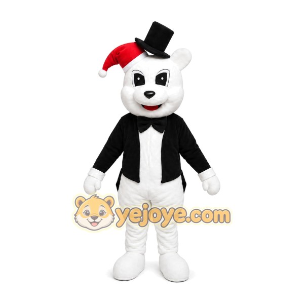 White Bear With Black Jacket Plush Mascot Costume