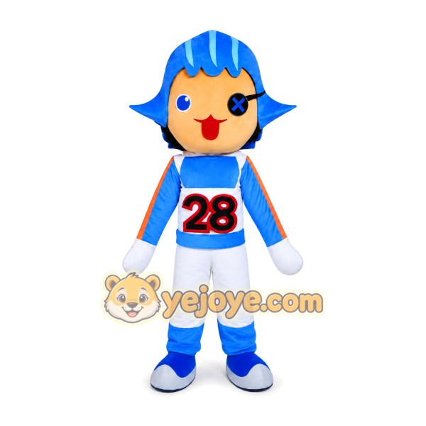 Cartoon Boy in Blue Helmet Mascot Costume