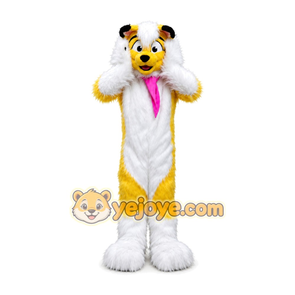 Yellow Long Fur Husky Fox Dog Mascot Costume
