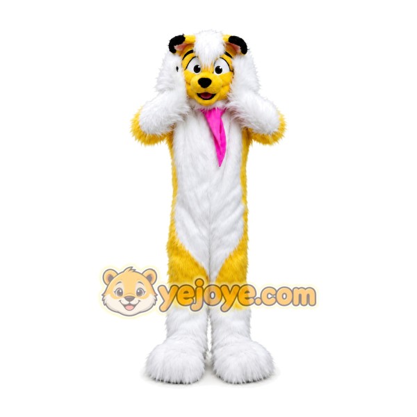 Yellow Long Fur Husky Fox Dog Mascot Costume