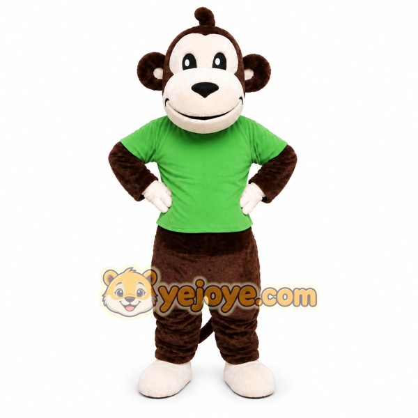 Brown Monkey in Green Shirt Mascot Costume Brown Monkey in Green Shirt Mascot Costume