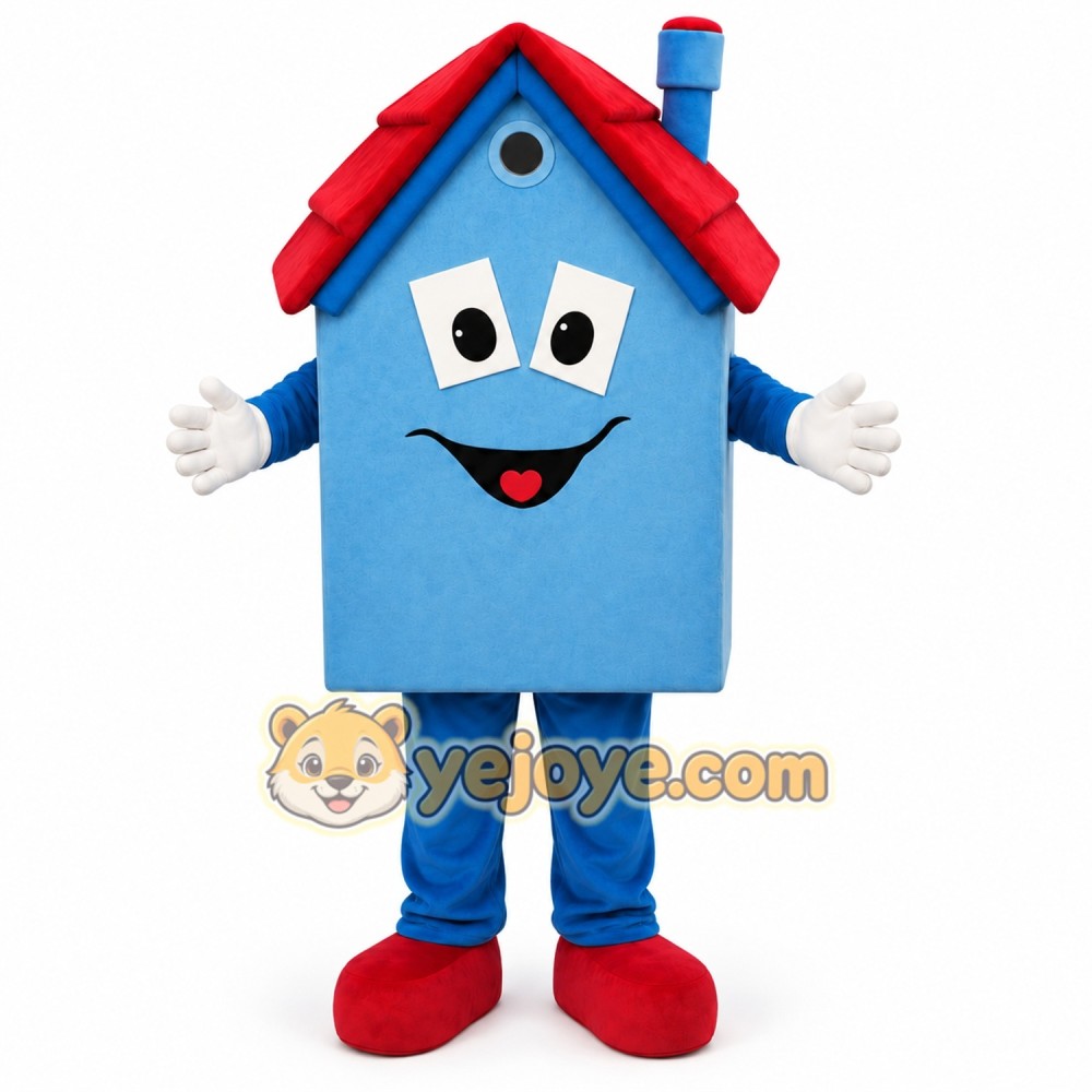 Blue House Cartoon Character Mascot Costume