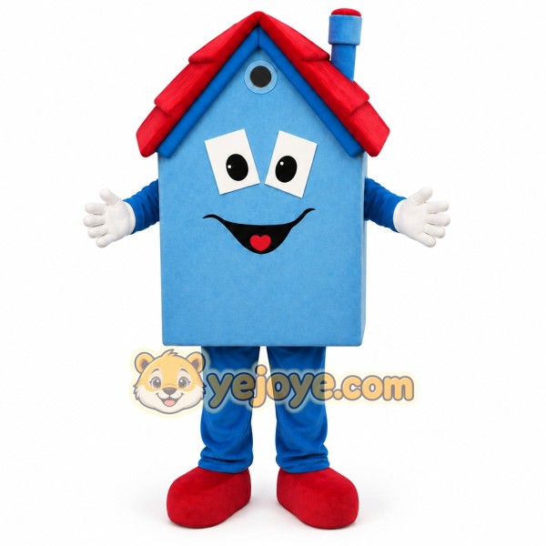 Blue House Cartoon Character Mascot Costume