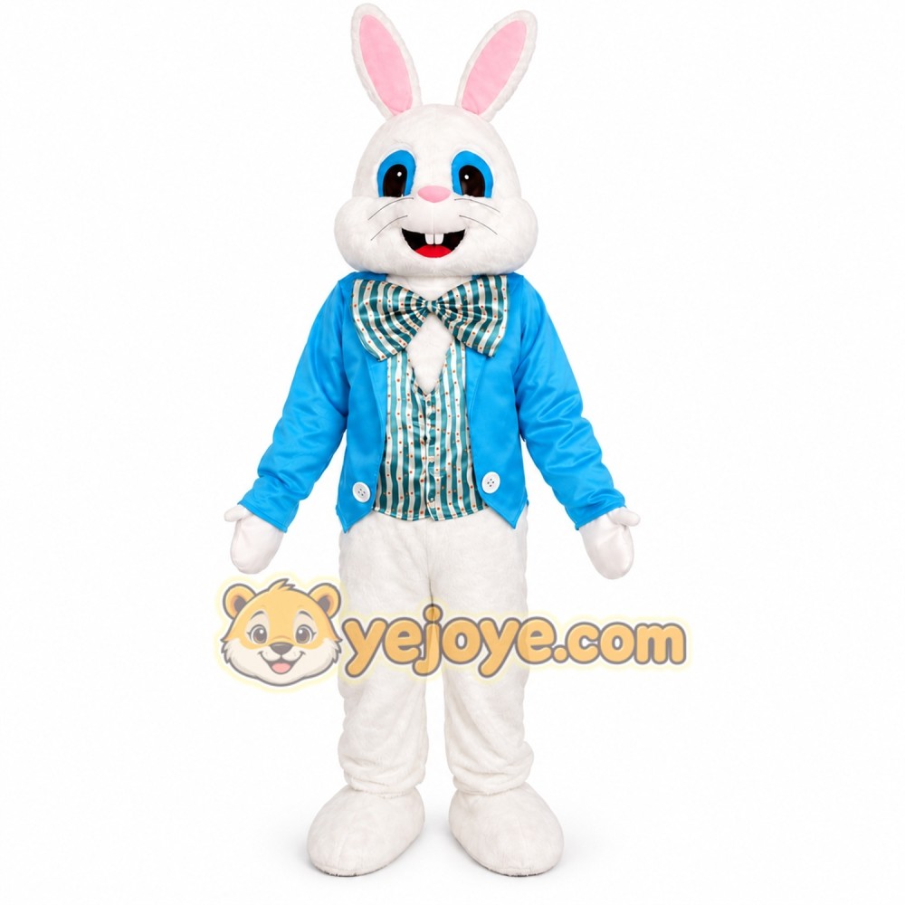 Blue Vest Easter Bunny Mascot Costume Blue Vest Easter Bunny Mascot Costume