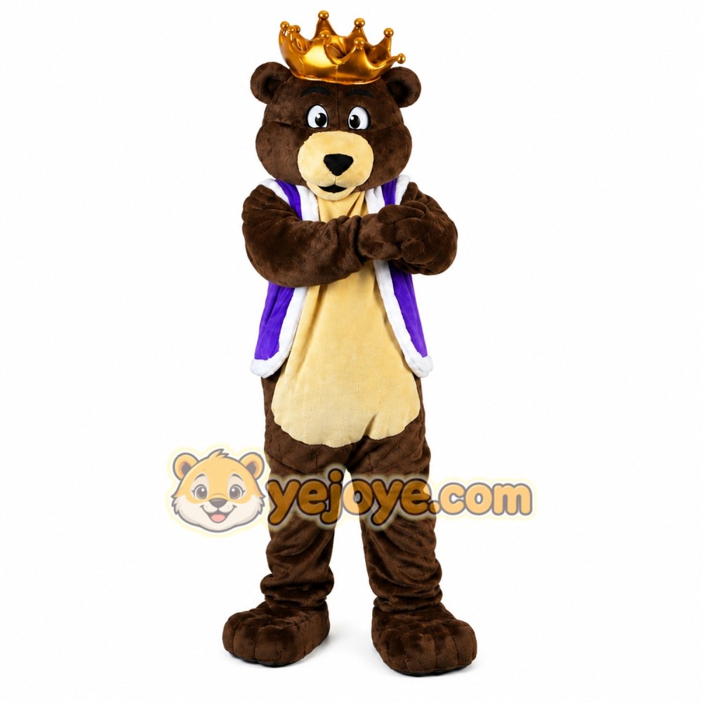 Dark Brown King Bear Mascot Costume