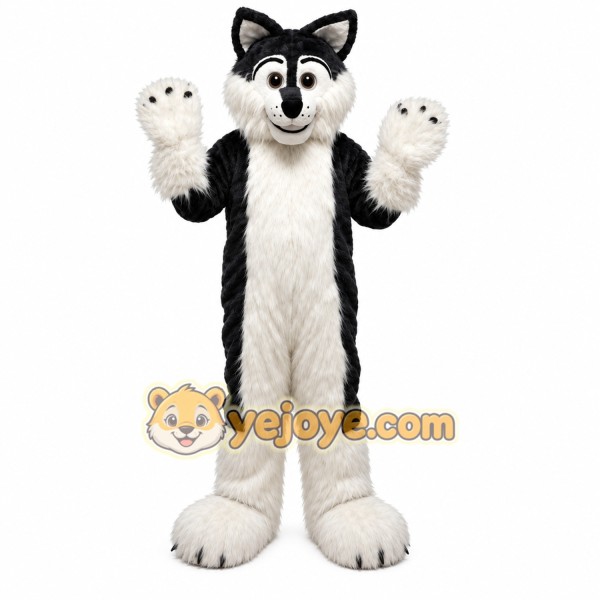 Deep Gray Long Hairy Wolf Mascot Costume for Adult
