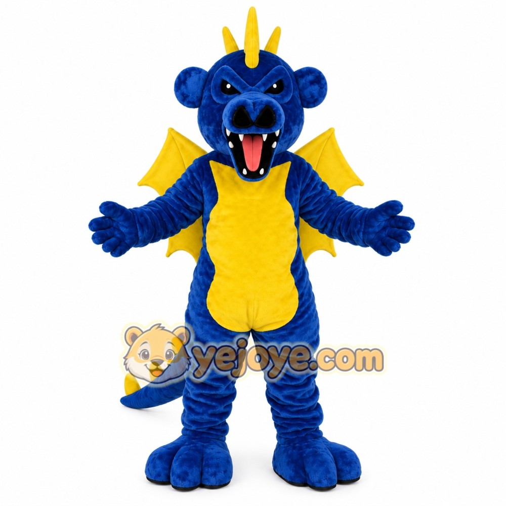 Blue Dragon with Yellow Wings Mascot Costume