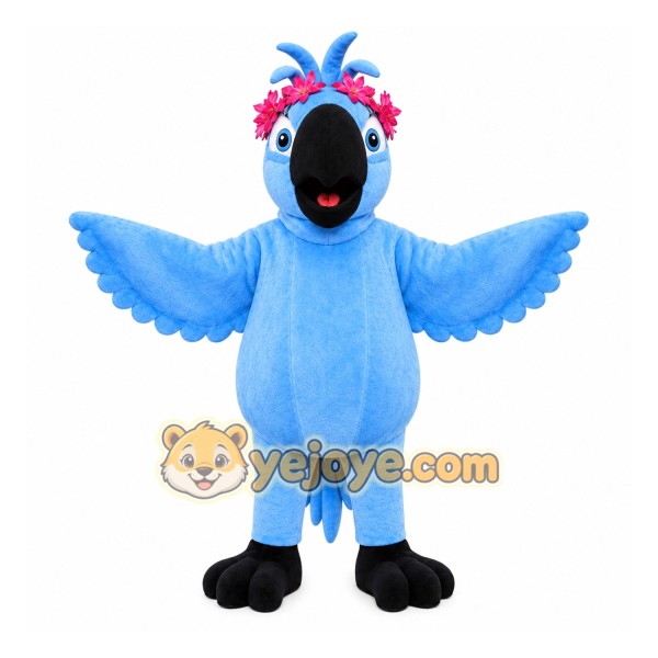 Blue Parrot with Flower Headband Mascot Costume