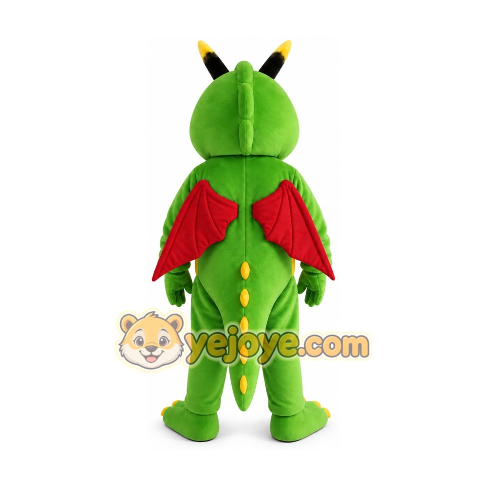 Green Dragon with Red Wings Mascot Costume
