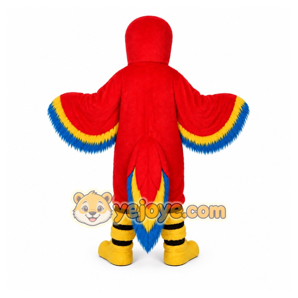 Long Hair Red Macaw Mascot Costume Plush Parrot